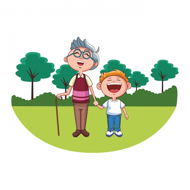 Premium Vector Grandfather Grandson Smiling Park