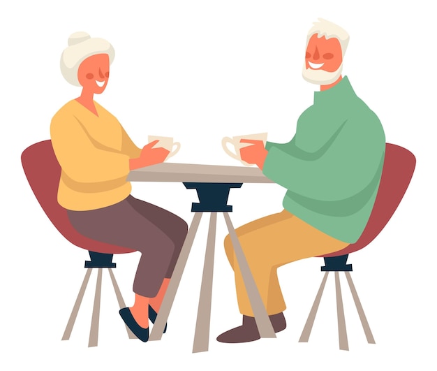 Premium Vector | Grandmother and grandfather in cafe, senior people