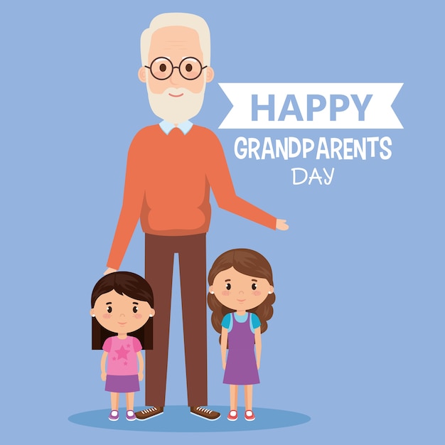 Premium Vector | Grandparents day card with grandpa and geandchildren