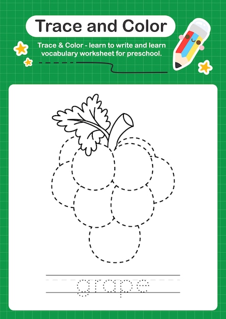 Premium Vector | Grape trace and color preschool worksheet for kids ...