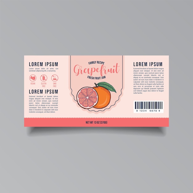 Premium Vector | Grapefruit jam packaging label design