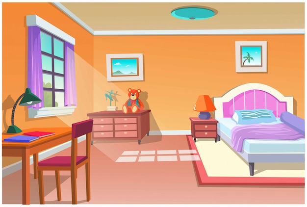 Graphic of cartoon bedroom. | Premium Vector