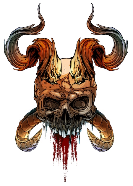 Graphic colorful human skull with deamon horns | Premium ...