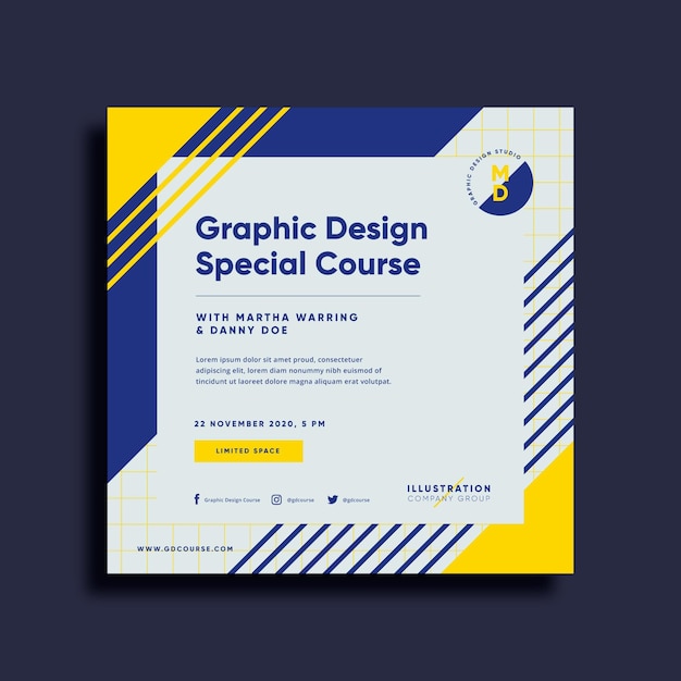 Download Premium Vector | Graphic design course square flyer