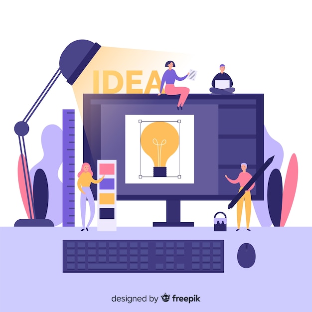 Graphic design team developing idea Free Vector