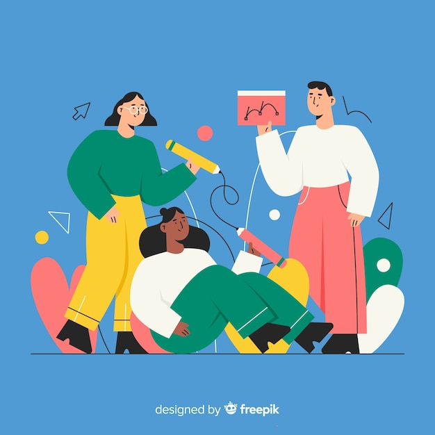 Graphic design teamwork background Free Vector