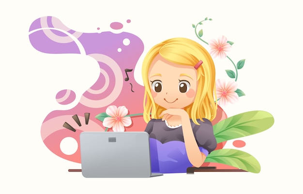 Graphic designer woman working with notebook Premium Vector