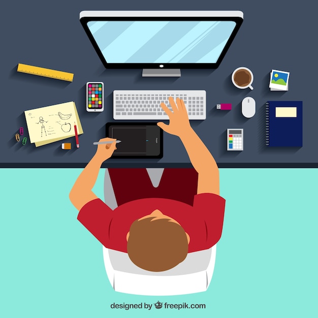 Download Graphic designer workplace | Free Vector