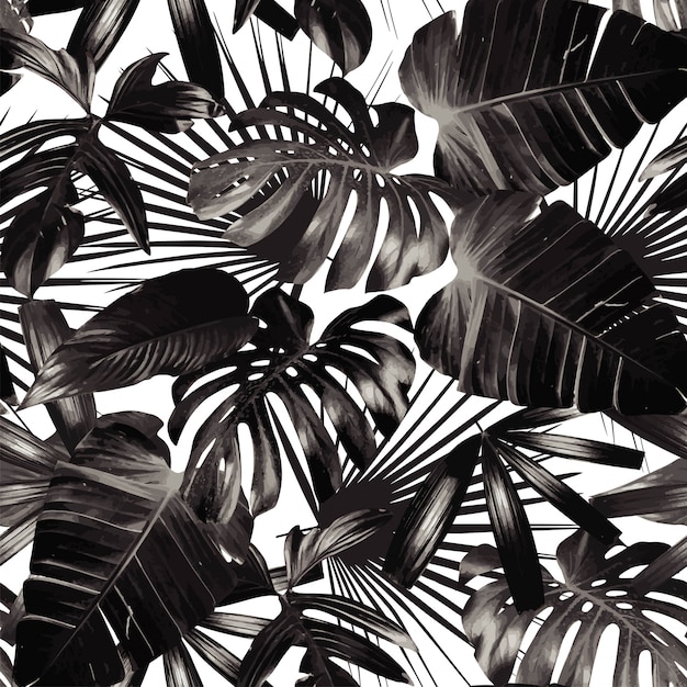Graphic palm leaves seamless background Premium Vector