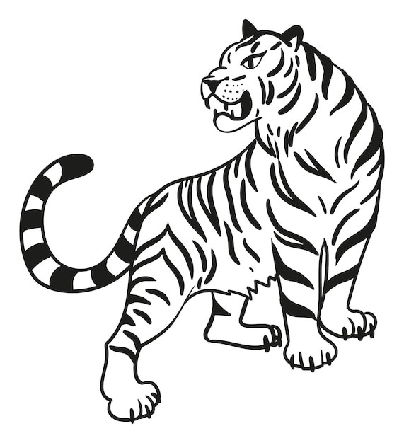Premium Vector | Graphic tiger black and white of predatory wild cat ...