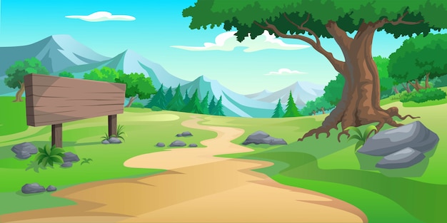 Graphic tree and hill Premium Vector