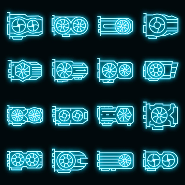 Premium Vector Graphics Card Icons Set Vector Neon