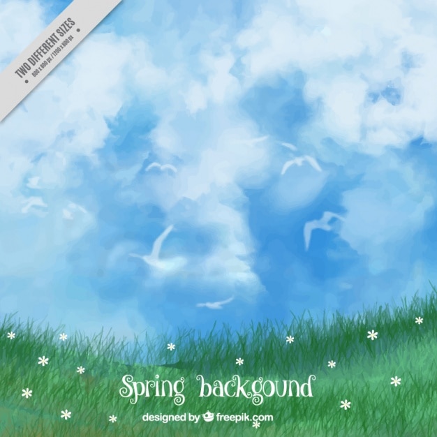 Grass background and pretty watercolor\
sky