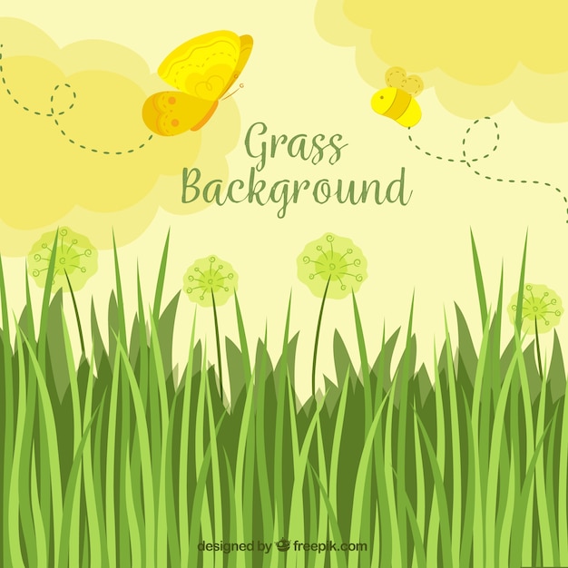 Grass background with cute butterflies