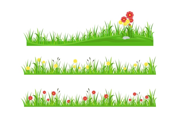 Premium Vector | Grass border with flowers vector design