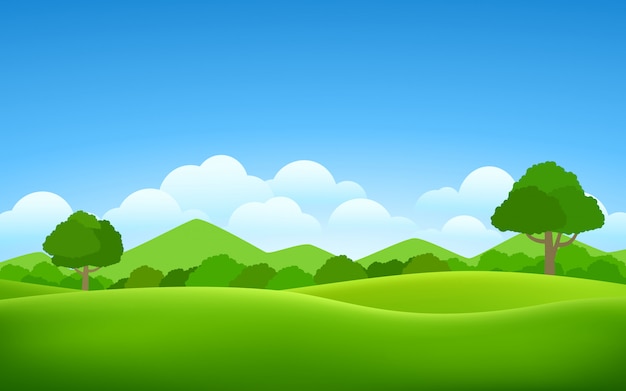 Premium Vector | Grass field, bush and trees vector image