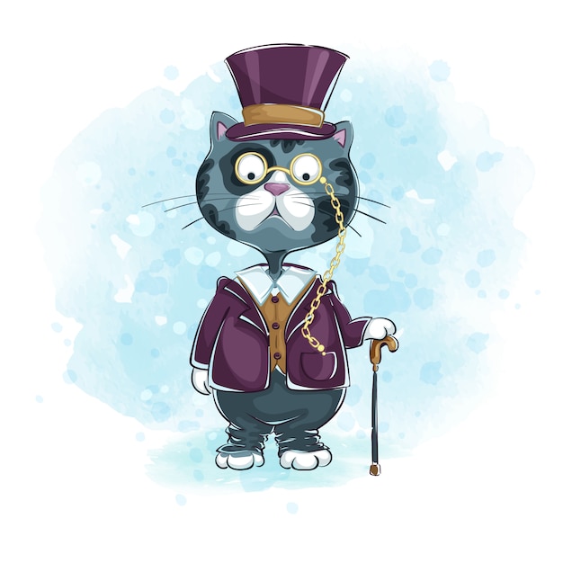帽子トッパーの灰色の猫紳士 プレミアムベクター