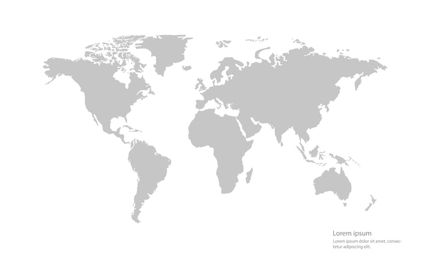 白の背景に灰色の色のベクトルの世界地図 プレミアムベクター