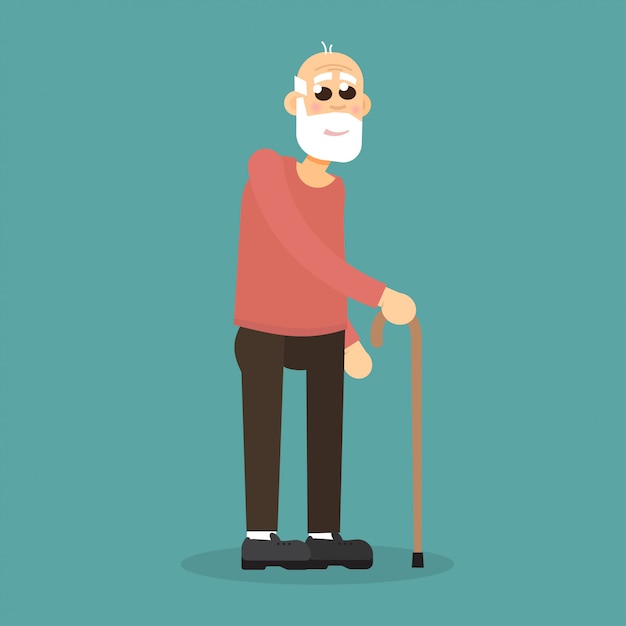 プレミアムベクター 歩行杖を持つ白髪のひげを生やした老人 キャラクター