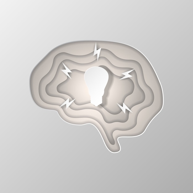 紙に刻まれた脳の灰色のシルエット プレミアムベクター