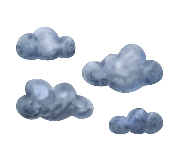 灰色の水彩雲 曇り空をイメージしたイラストのセットです プレミアムベクター