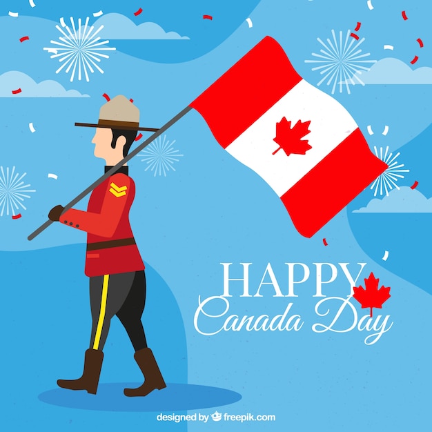 Free Vector | Great background of soldier with flag for canada day