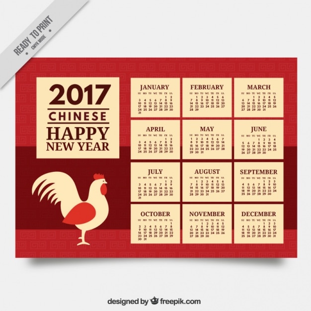 Free Vector Great Calendar Template For Year Of The Rooster
