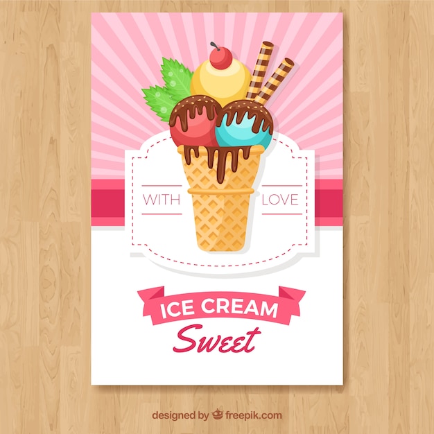 Great card with ice cream cone and chocolate\
syrup