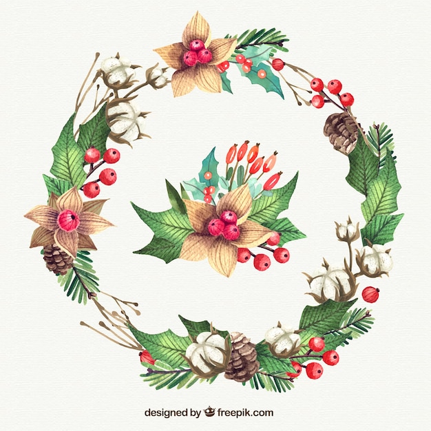 Download Great christmas wreath in watercolor style Vector | Free Download