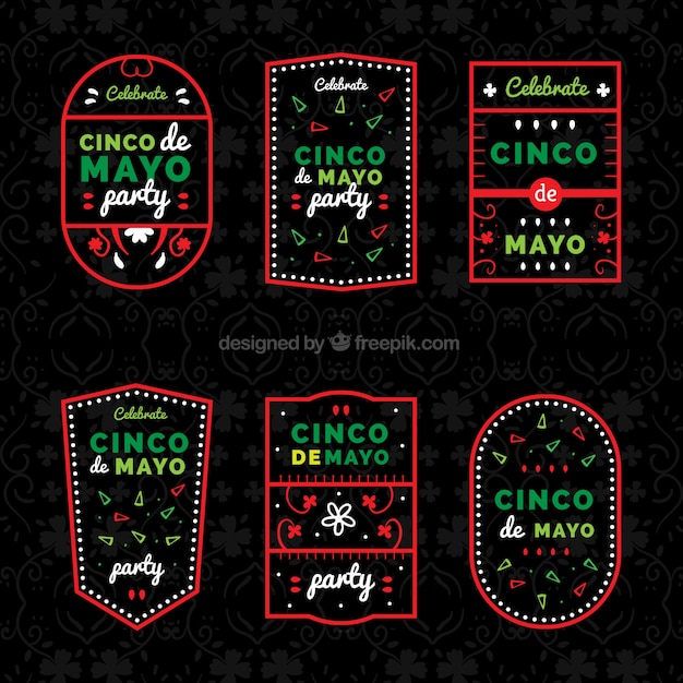 Free Vector Great Cinco De Mayo Labels With Red Frame 4809