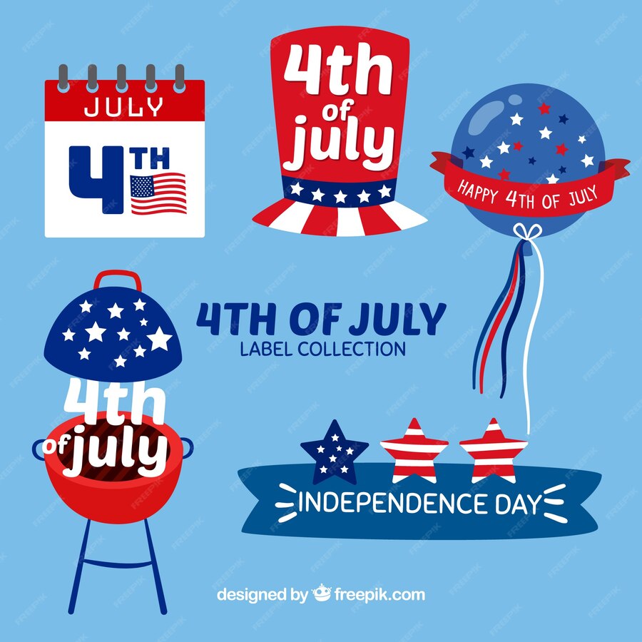 Free Vector | Great collection of independence day labels in hand-drawn ...