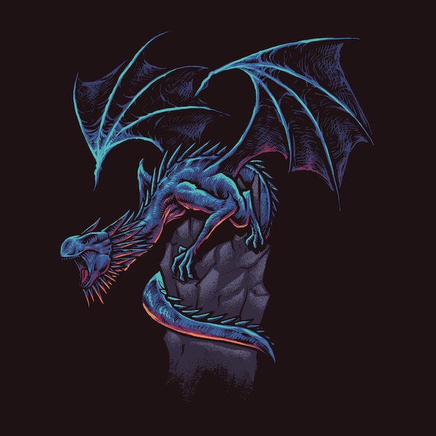 Premium Vector Great Dragon Art Drawing Illustraton