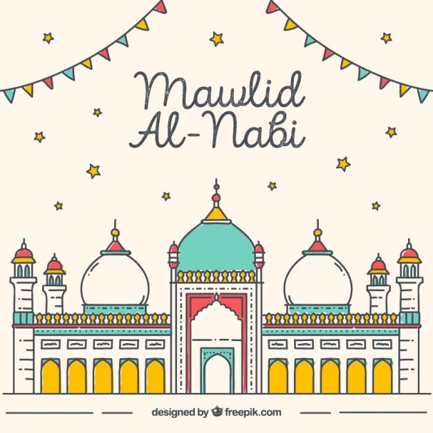 Great mawlid background of colorful mosque Free Vector