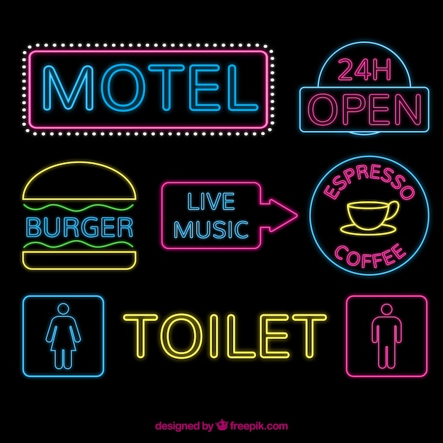 Free Vector Great Neon Lights Placards With Different Designs