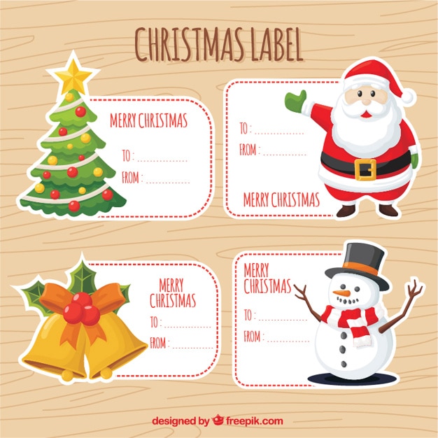 Decorative Labels With Christmas Items In Flat Design Vector