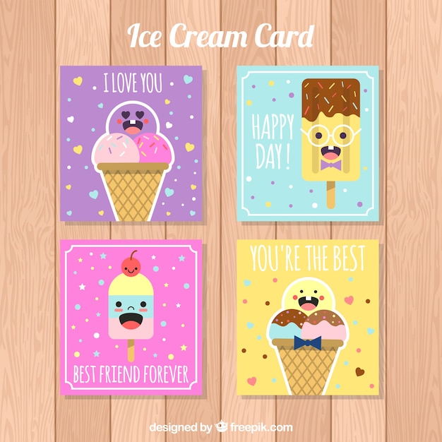 Great pack of ice cream cards with funny\
characters