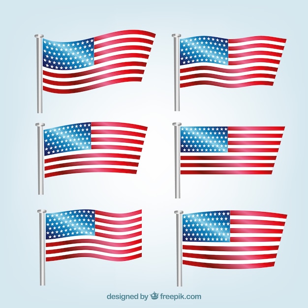 Download Great pack of six realistic american flags Vector | Free ...