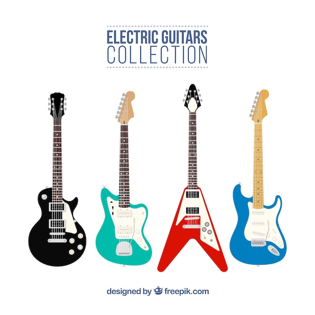 Great selection of electric guitars in flat design Vector ...