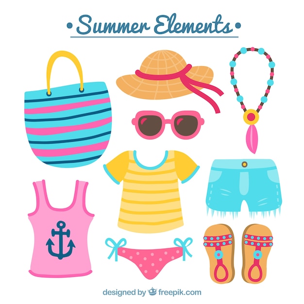Free Vector | Great set of colored accessories for summer