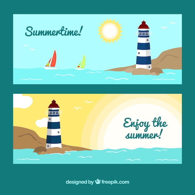 Great summer banners with decorative
lighthouse