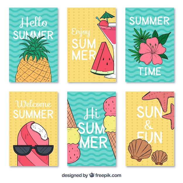 Great summer cards with variety of designs Vector Free Download