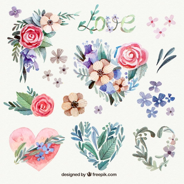 Great watercolor floral decoration valentine's
day