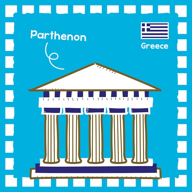 かわいいスタンプデザインのギリシャパルテノン神殿の画期的なイラスト プレミアムベクター