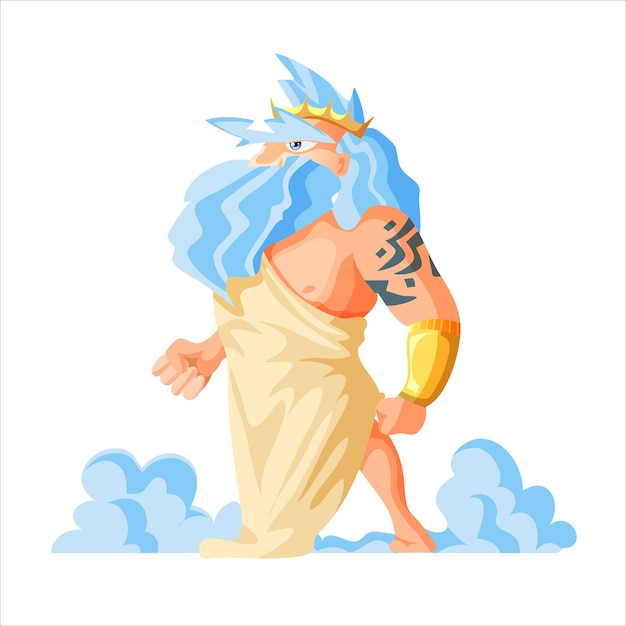 ギリシャの神と女神のイラストシリーズ ゼウス 神々と人間の父 タトゥーの壮大な老人 プレミアムベクター