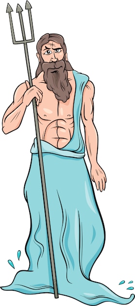 ギリシャ神のポセイドン漫画のイラスト プレミアムベクター