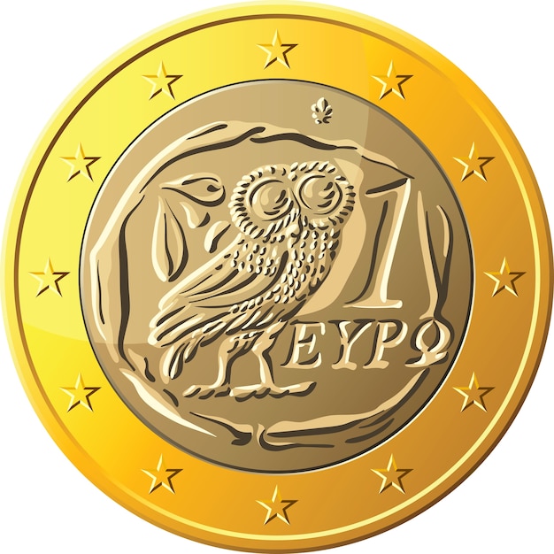 Premium Vector Greek Money Gold Coin Euro With The Image Of An Owl The Emblem Of Pallas Athena A Symbol Of Wisdom And The Olive Branch