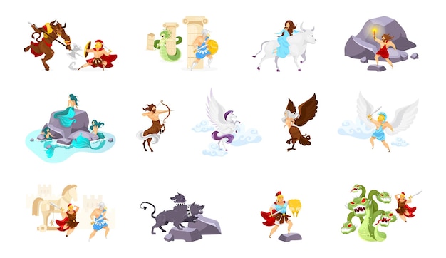 Premium Vector | Greek Mythology Flat Illustrations Set