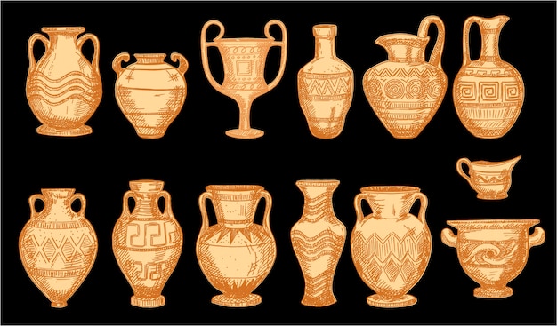 Greek Vases Premium Vector