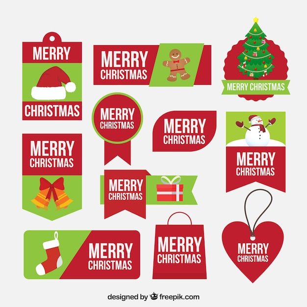 Green and red merry christmas labels Vector | Free Download