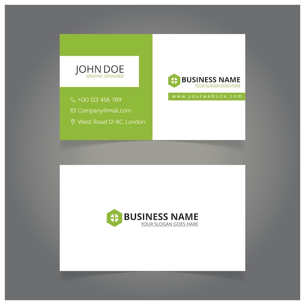 Green and white business card